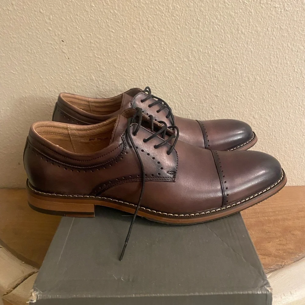 NIB Stacy Adams Flemming Grey Leather Men's Dress Oxford Shoes